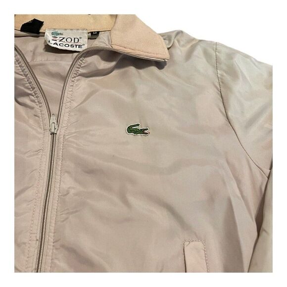Izod Bomber Jacket Tan Cream Vintage Lacoste Mens Medium Beige Retro Mr Rogers - Picture 2 of 8